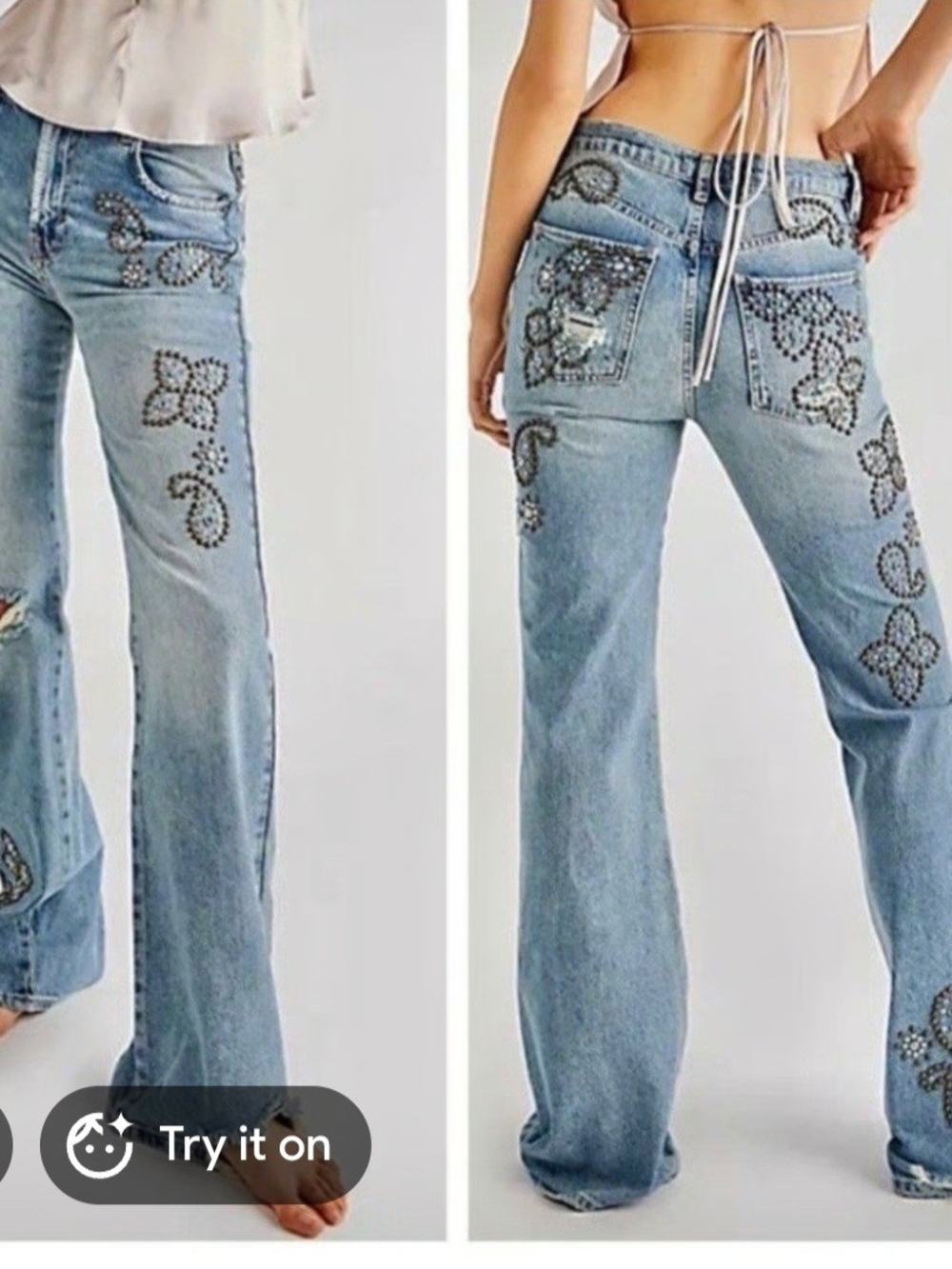 Free People "We The Free" Wiley Embellished Ripped Bootcut. Size 28